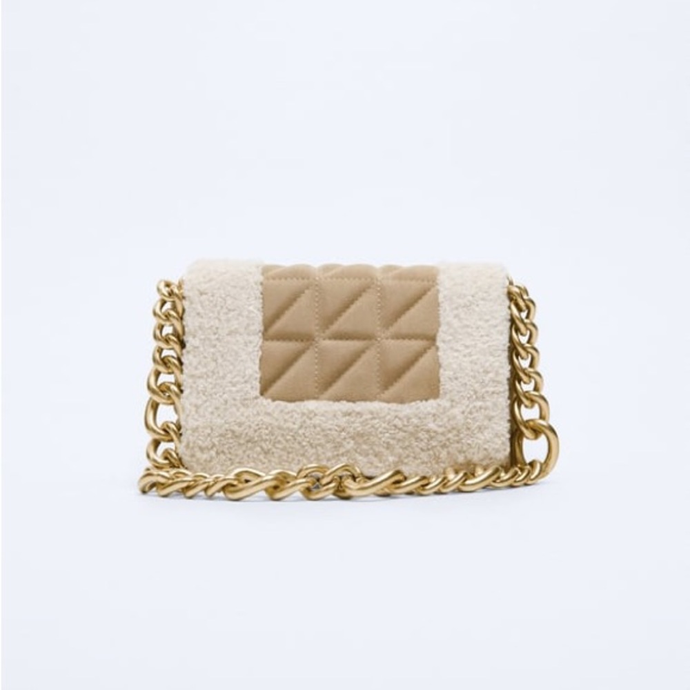 Zara quilted split leather fleece shoulder bag